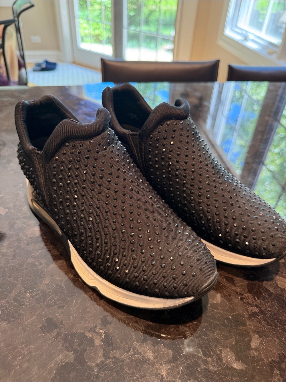 Women’s  Black Studded Slip-On Sneakers – Cushioned Casual Comfort